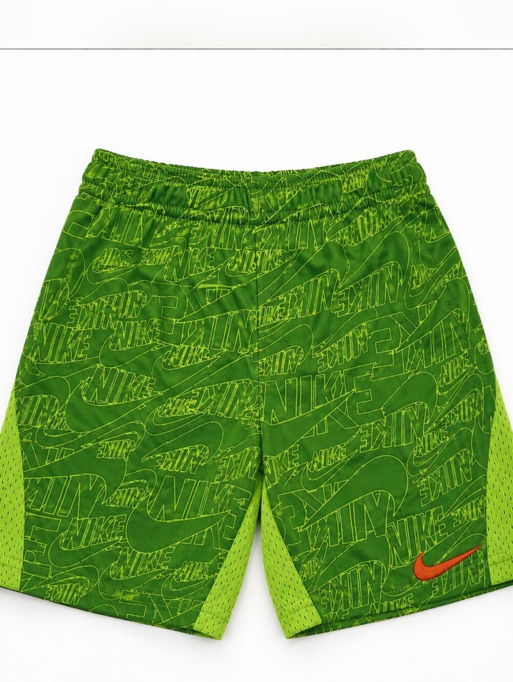 Nike Dri-Fit Boys Green Logo Print Athletic Mesh Shorts Size 5-6